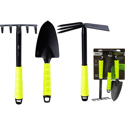 Набор садовых инструментов Deli GS EDL580803, 310 мм, 3 шт., лопата, мотыга, грабли, зеленый, черный - 2