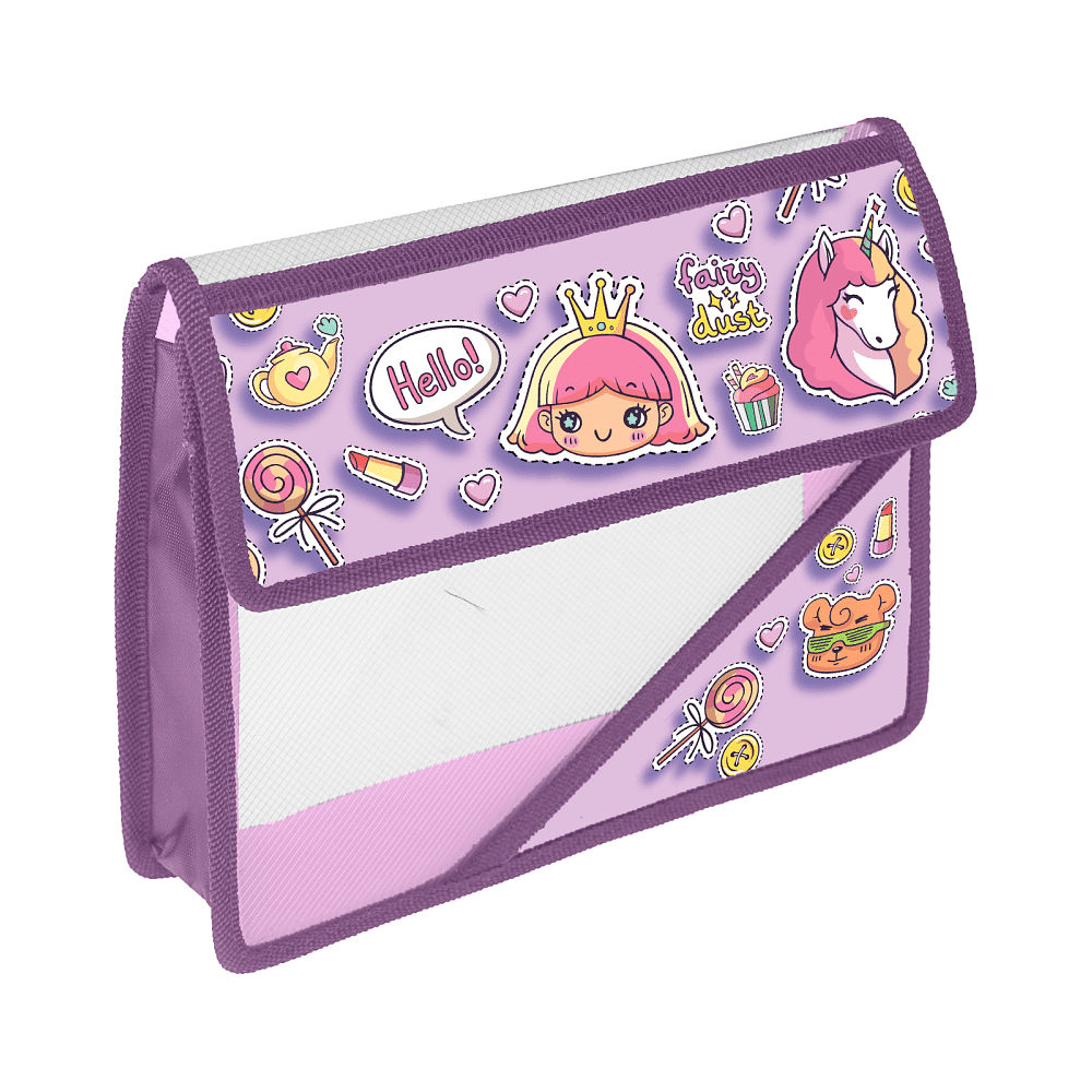 Папка для тетрадей "Микс милых стикеров", А5, на липучке, пластик, сиреневый