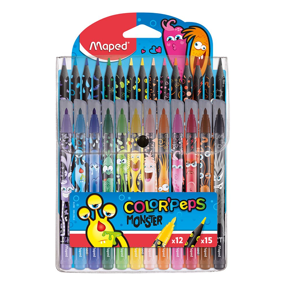 Набор для рисования Maped "Monster Combo", 12 фломастеров и 15 цветных карандашей