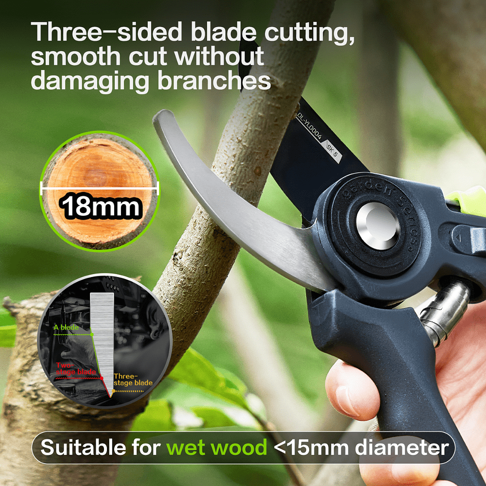 Секатор садовый Deli GS EDL-YL0004, 216 мм, SK5, черный - 2