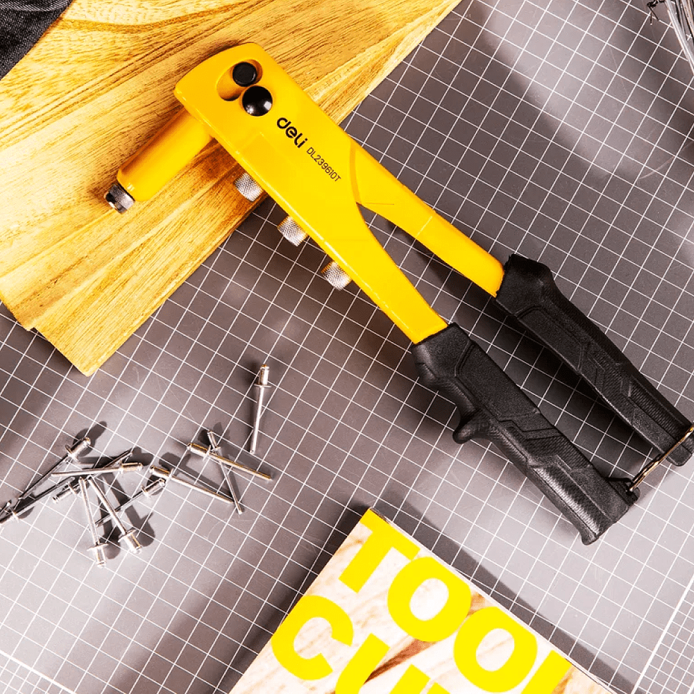 Заклепочник одноручный Deli YS EDL236910T, 270 см, 2.4-4.8 мм, заклепки в комплекте - 5