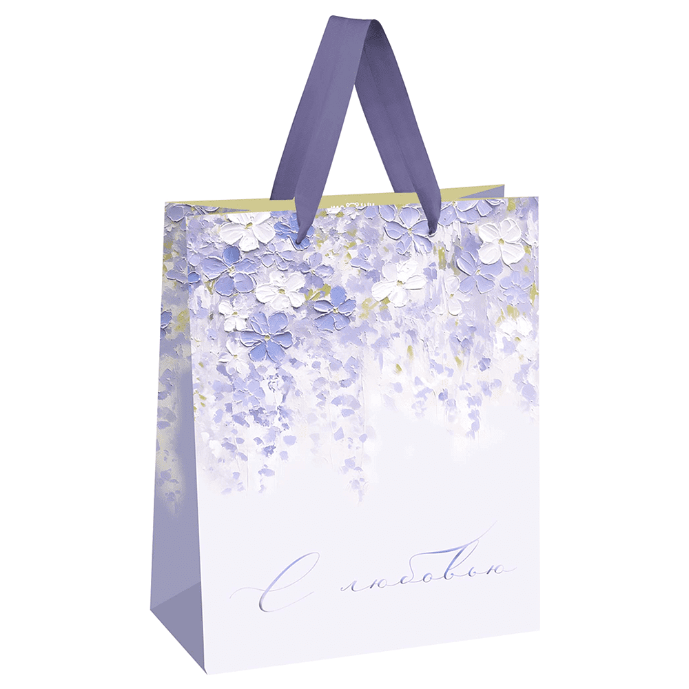 Пакет бумажный подарочный "Purple flowers", 18х23х10 см, ламинированный