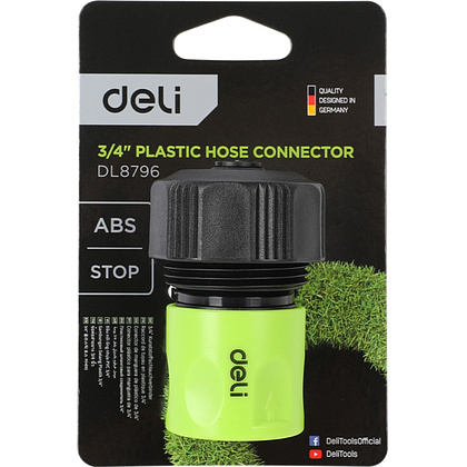 Соединитель-коннектор для шлангов Deli GS EDL8796, 3/4", быстросъемный с аквастопом, черный, зеленый - 3