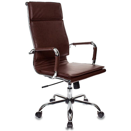 Кресло для руководителя "Бюрократ CH-993" высокая спинка, кожзам, хром, коричневый