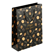 Пакет бумажный подарочный "Шишки", 32х49х12 см, черный