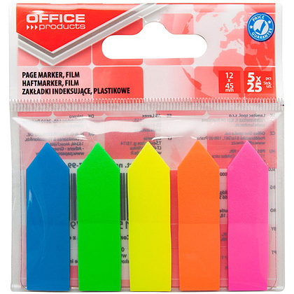 Закладки клейкие "Office products. Стрелка", 12x45 мм, 125 шт, ассорти неон