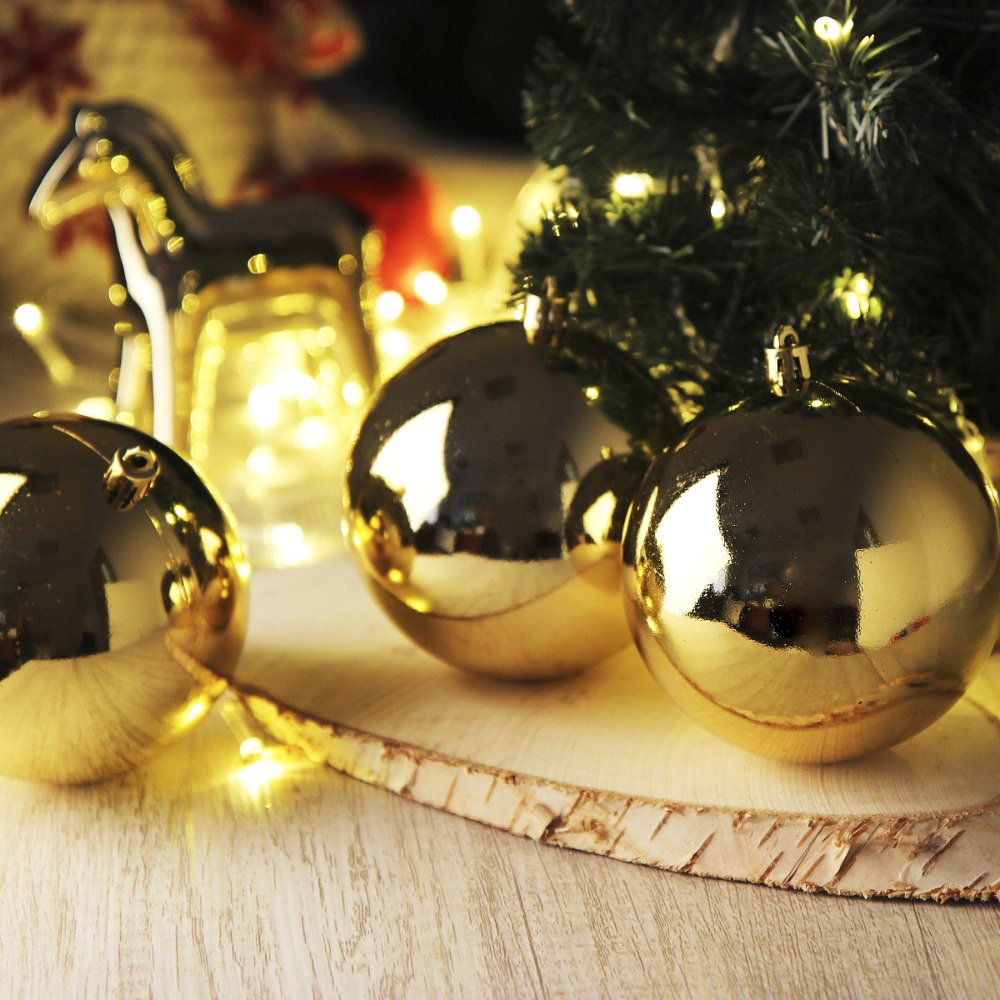 Шар елочный "Глянец", 10 см,, пластик, золотой, 3шт/уп. - 3