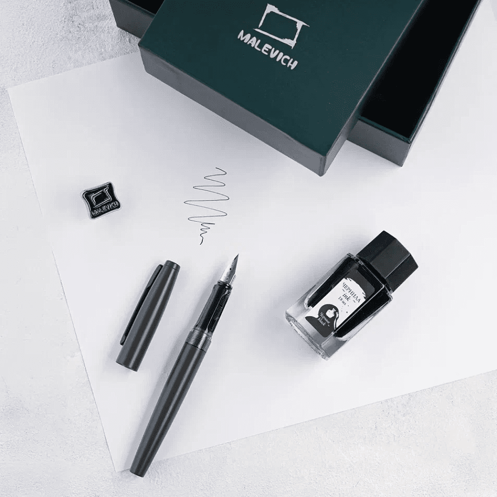 Ручка перьевая EF "Малевичъ", металл, с конвертером, набор чернила + значок, мокрый асфальт - 9