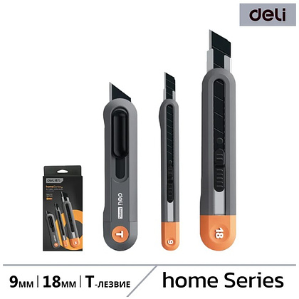 Набор ножей строительных Deli HS EHT4003C, 3 шт (ножи 9мм/18мм/трапеция), Soft Touch, оранжевый - 2