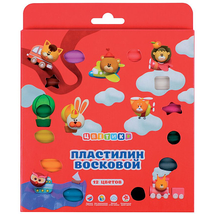 Пластилин восковой "Цветик", 12 цветов