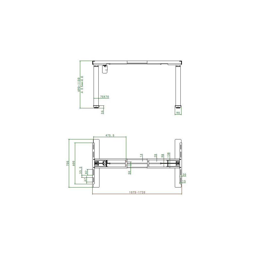 Каркас стола с эл. приводом одномоторный AOKE AK02YJYT-TY-A-F.WH (1075-1720)*600мм,aoke, цвет белый (Well Desk Evolution) - 2