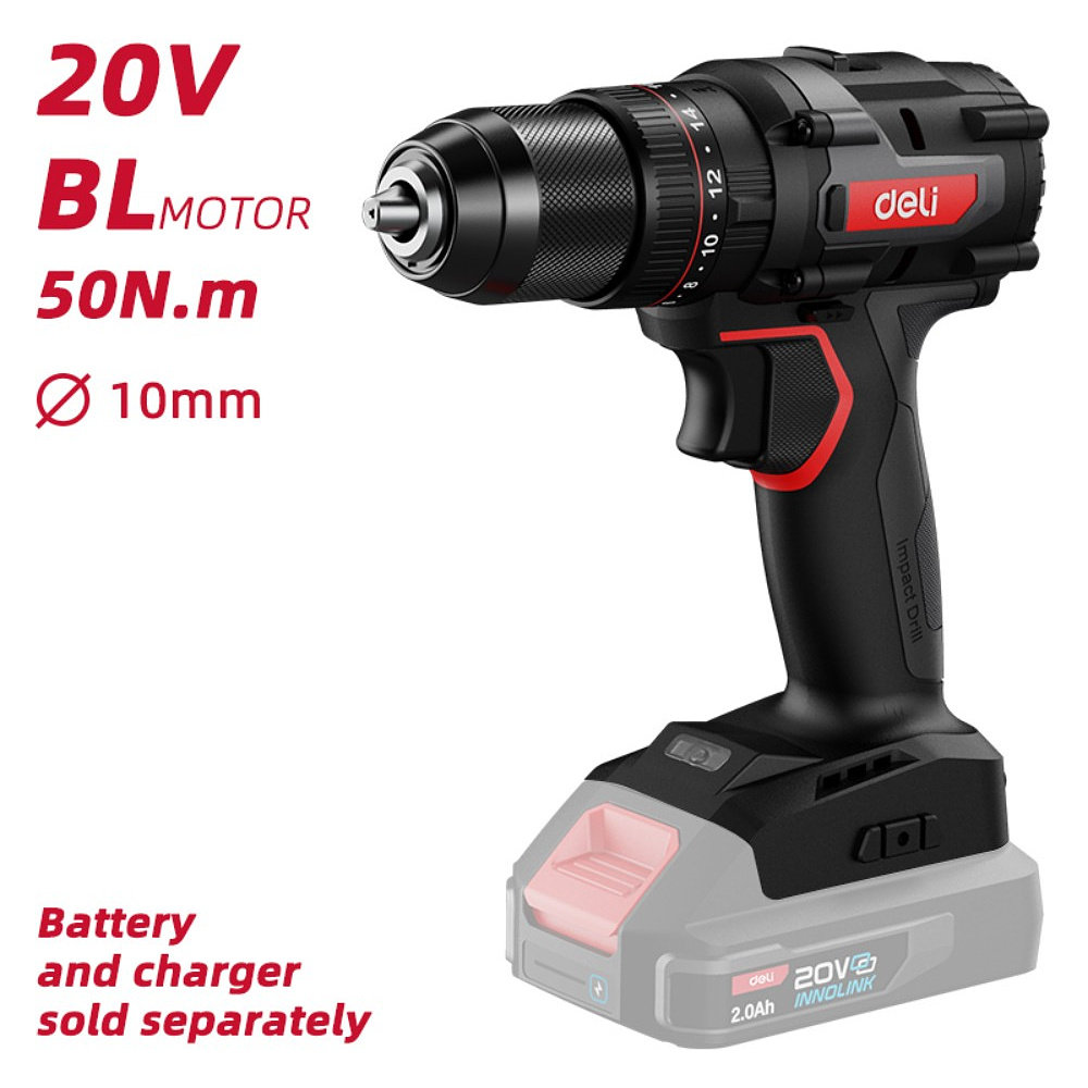 Дрель-шуруповерт Deli RS EDE-CZ20-2, аккум., без аккумуляторов и ЗУ, 20 В, 50 Нм, коробка - 6