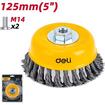Щетка для УШМ Deli YS EDH-GSS125-E2, чашечная, проволочная, 125 мм - 2