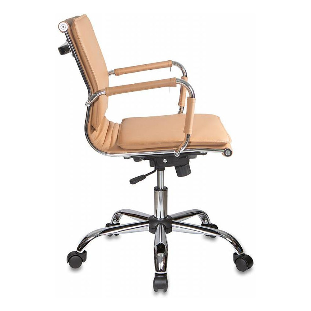Кресло для руководителя "Бюрократ CH-993" низкая спинка, кожзам, хром, светло-коричневый - 3