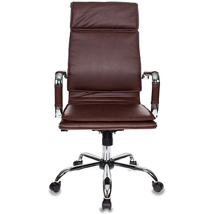 Кресло для руководителя "Бюрократ CH-993" высокая спинка, кожзам, хром, коричневый - 2