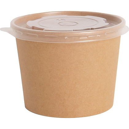 Контейнер бумажный для супа с крышкой, 520 мл, 50 шт/упак, крафт