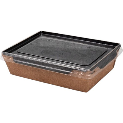 Контейнер бумажный для салата с крышкой, 500 мл, 300 шт/упак, крафт, черное дно - 3