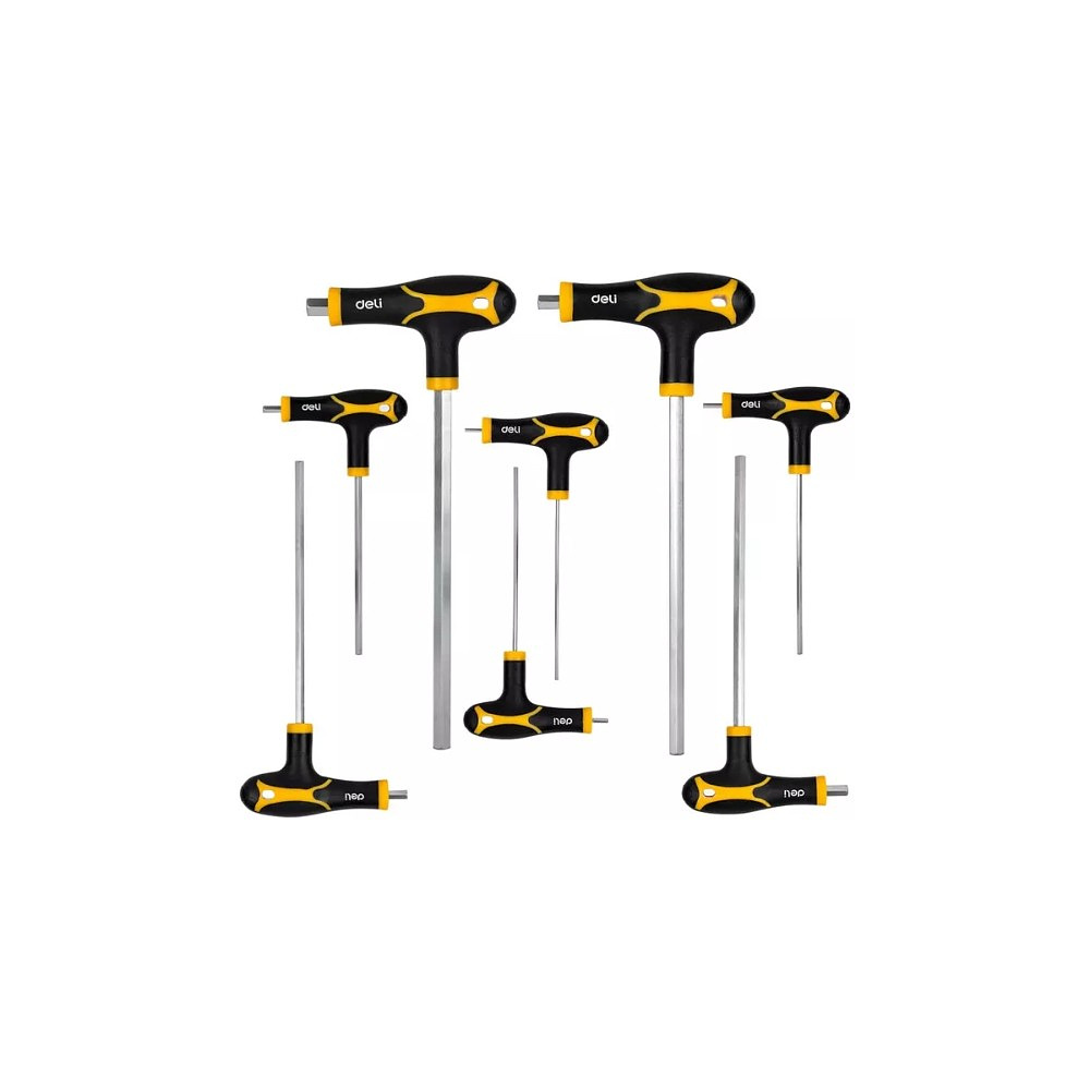 Набор Т-образных шестигранных ключей "Deli", с шаровым наконечником, желтый, черный