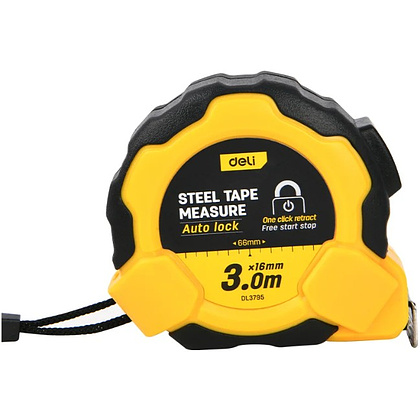Рулетка Deli YS EDL3795, 3 м х 16 мм, желтый, черный