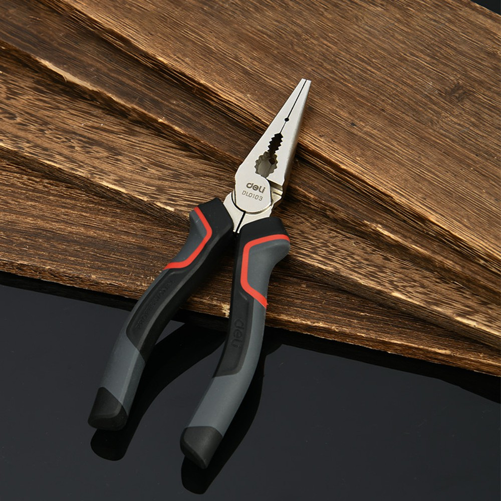 Длинногубцы Deli RS EDL0104, 200 мм, черный, красный - 5