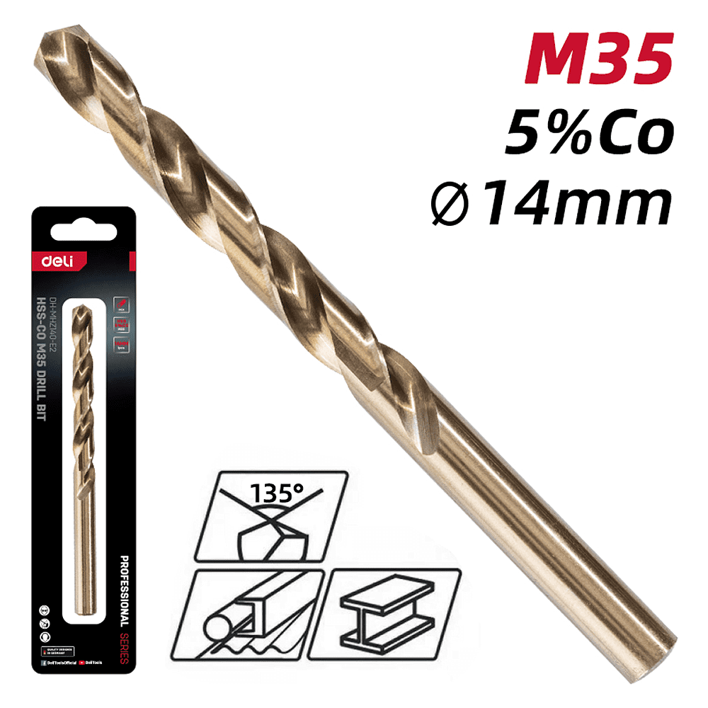 Сверло по металлу Deli RS EDH-MHZ140-E2, 14.0 мм, DIN 338, HSCo 5% - 2