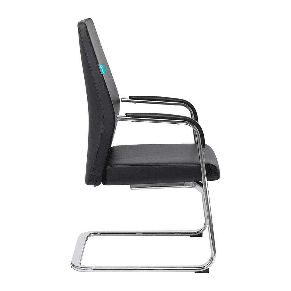 Кресло на полозьях Бюрократ "_JONS-LOW-V", натуральная кожа, черный, металл хром - 3