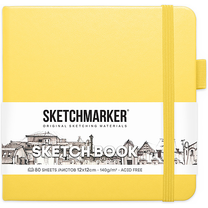 Скетчбук "Sketchmarker", 12x12 см, 140 г/м2, 80 листов, лимонный