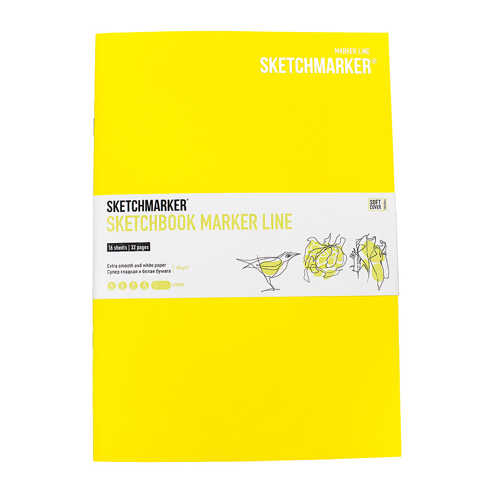 Скетчбук "Sketchmarker marker line", 17.6x25 см, 160 г/м2, 16 листов, лимонный
