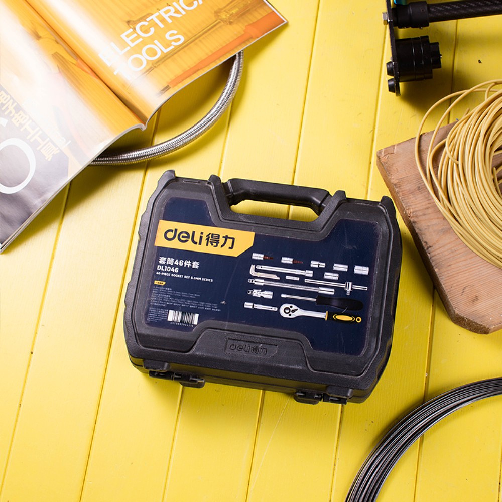 Набор головок торцевых Deli YS EDL1046 1/4", 4-14 мм, 46 шт, кейс, черный, серебристый - 6