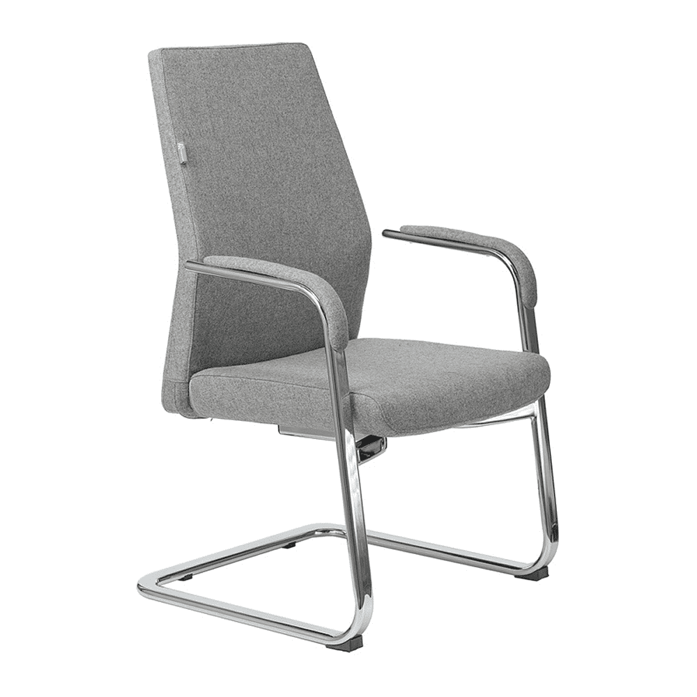 Кресло на полозьях Бюрократ "_JONS-LOW-V", натуральная кожа, серый, металл хром