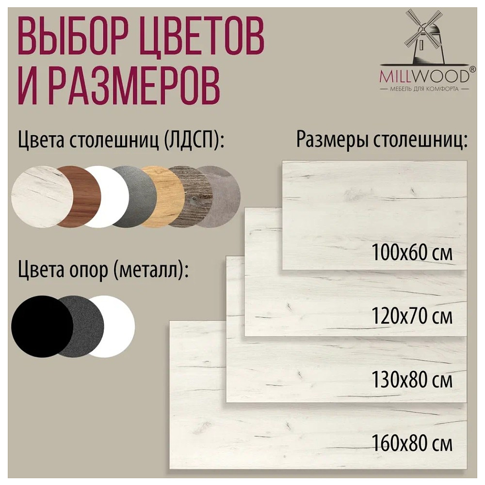 Стол Millwood Сеул, 1300х800 мм, дуб белый крафт, черный - 11