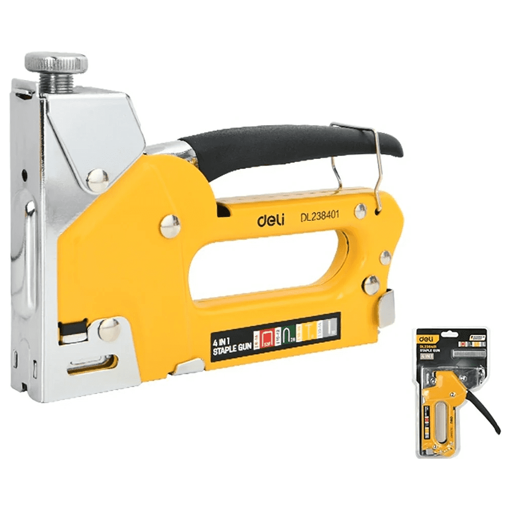 Степлер скобозабивной Deli EDL238401, 4-в-1 + скоба, желтый