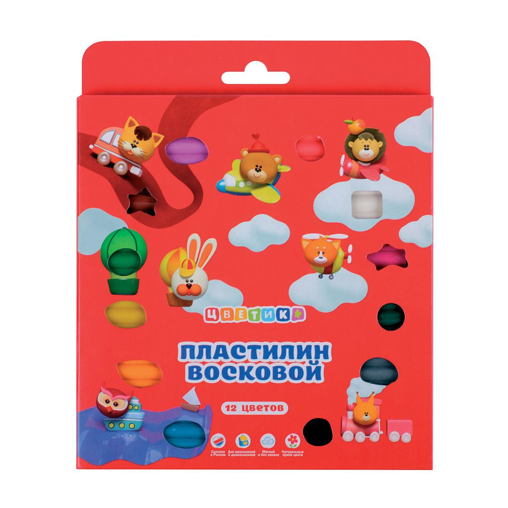 Пластилин восковой "Цветик", 12 цветов