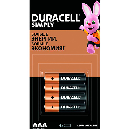 Батарейки алкалиновые Duracell "Simply LR03/MN2400 (AAA)", 4 шт