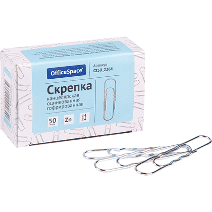 Скрепки овальные "OfficeSpace", 50 мм, 50 штук, серебристый