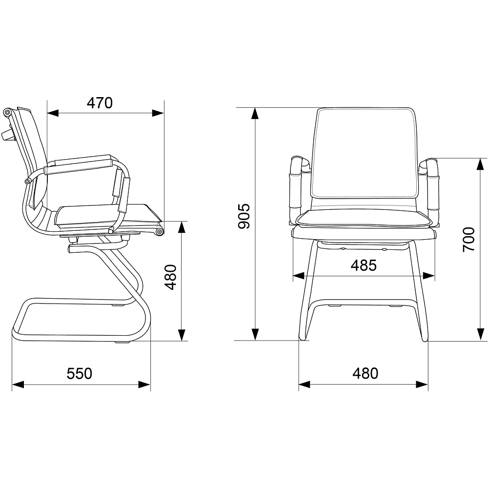 Кресло на полозьях "Бюрократ Ch-993-Low-V", экокожа, красный, металл хром - 4