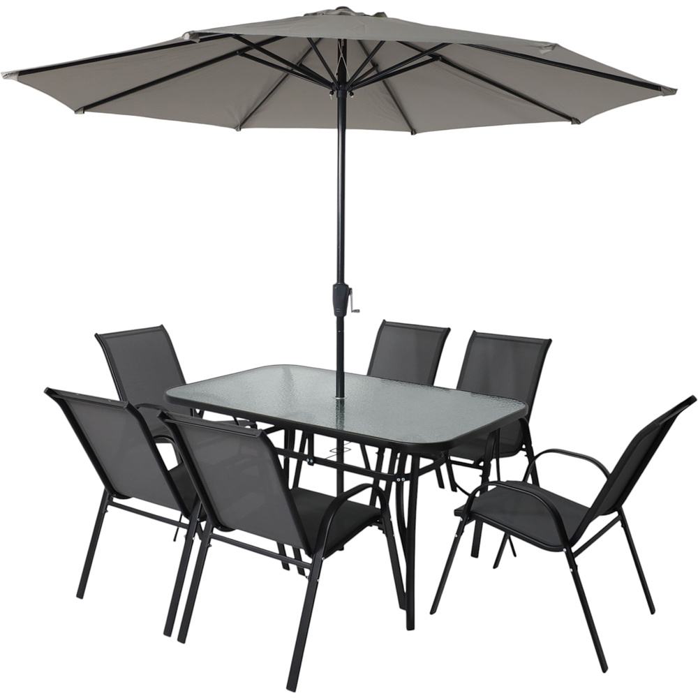 Комплект мебели садовой AksHome SUNBEAM (стол 1 шт, 6 кресел, зонт 1 шт), серый, черный