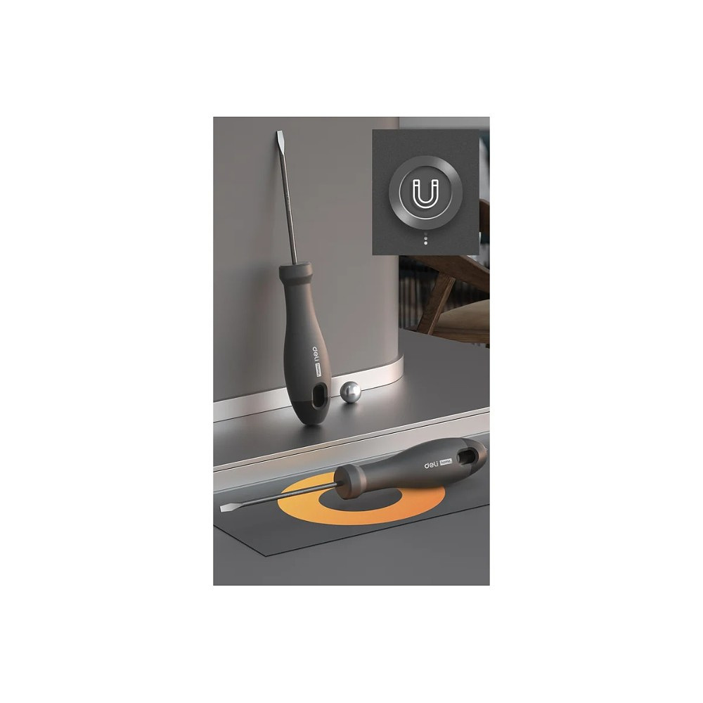 Отвертка Deli HS EHT1103, SL3х75 мм, Soft Touch, черный - 4