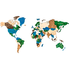 Пазл деревянный "Карта мира на английском языке" одноуровневый на стену, XL 3188, цветной