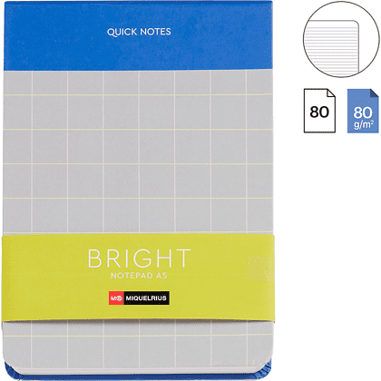 Блокнот "Bright", А5, 135х191 мм, 80 листов, линейка, синий, серый - 3