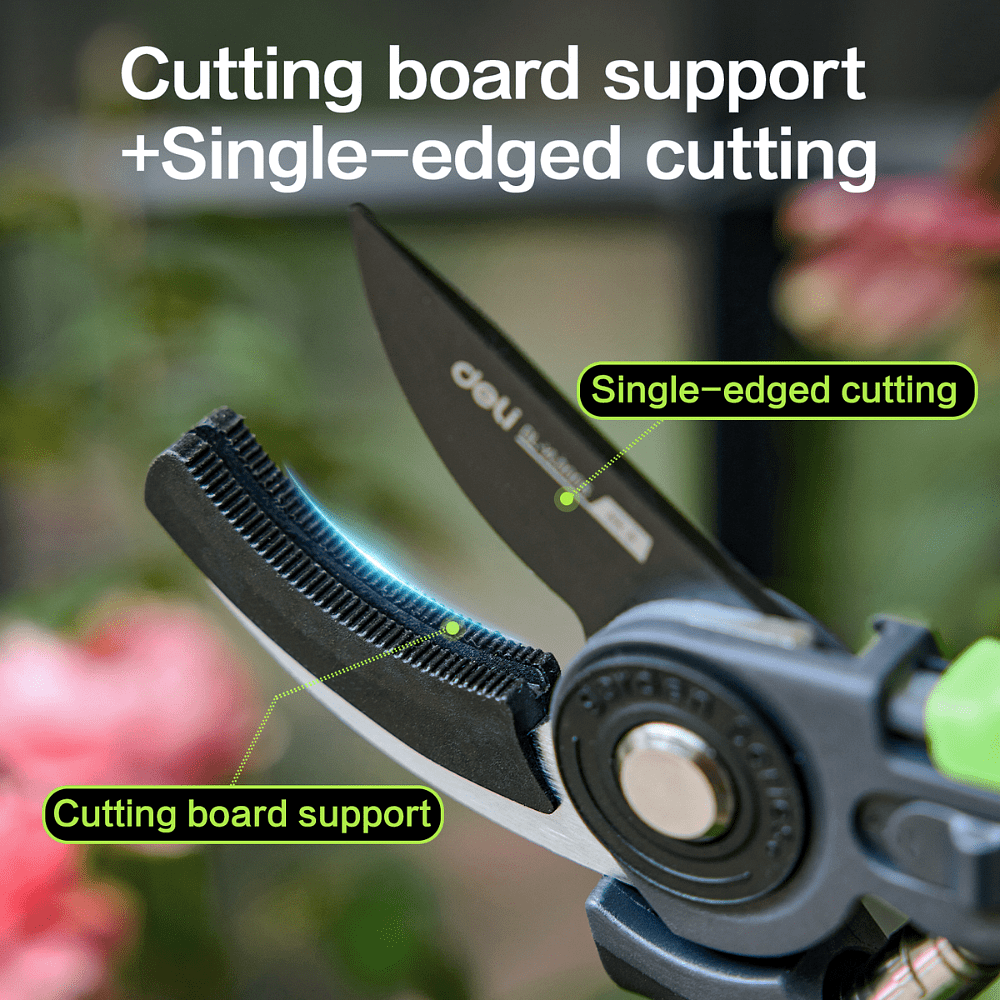 Секатор садовый Deli GS EDL-YL0005, 216 мм, SK5, контактный, черный - 4