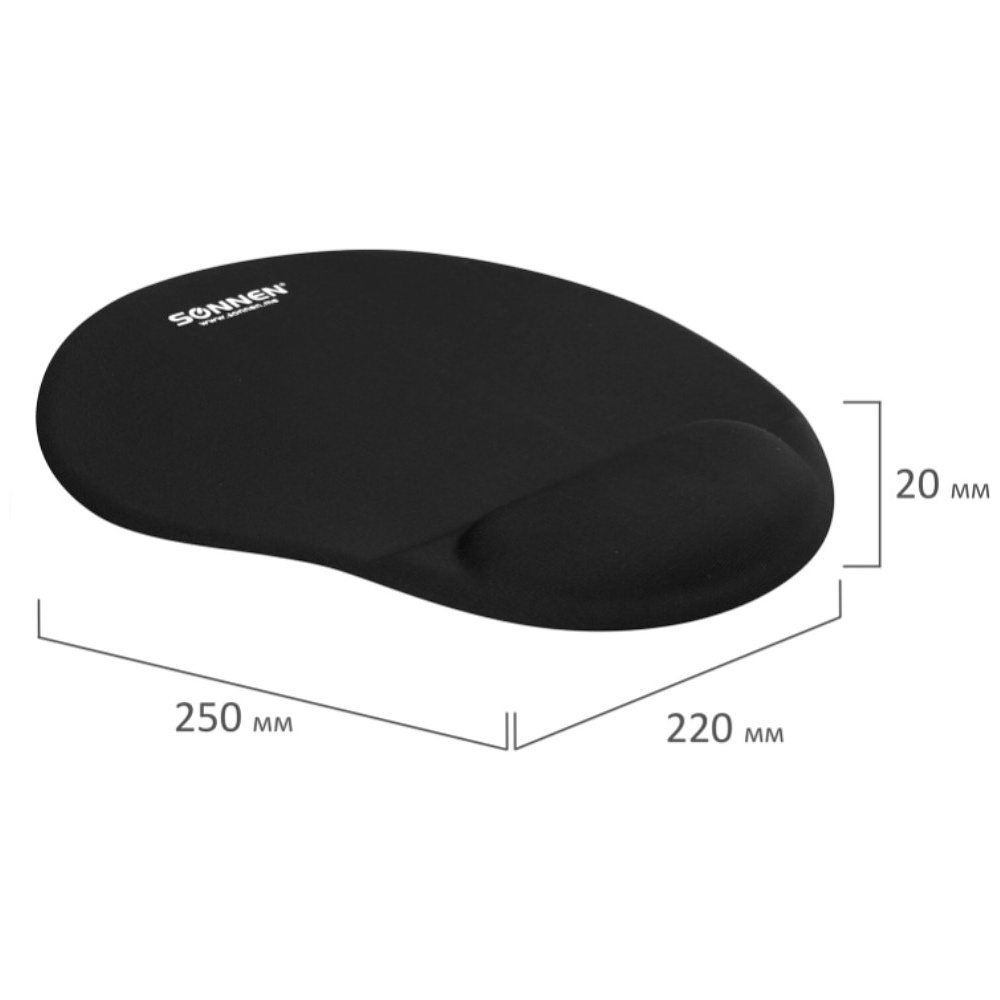Коврик для мыши "Sonnen", 250х220х20 мм, полиуретан, лайкра, с подушкой под запястье, черный - 6