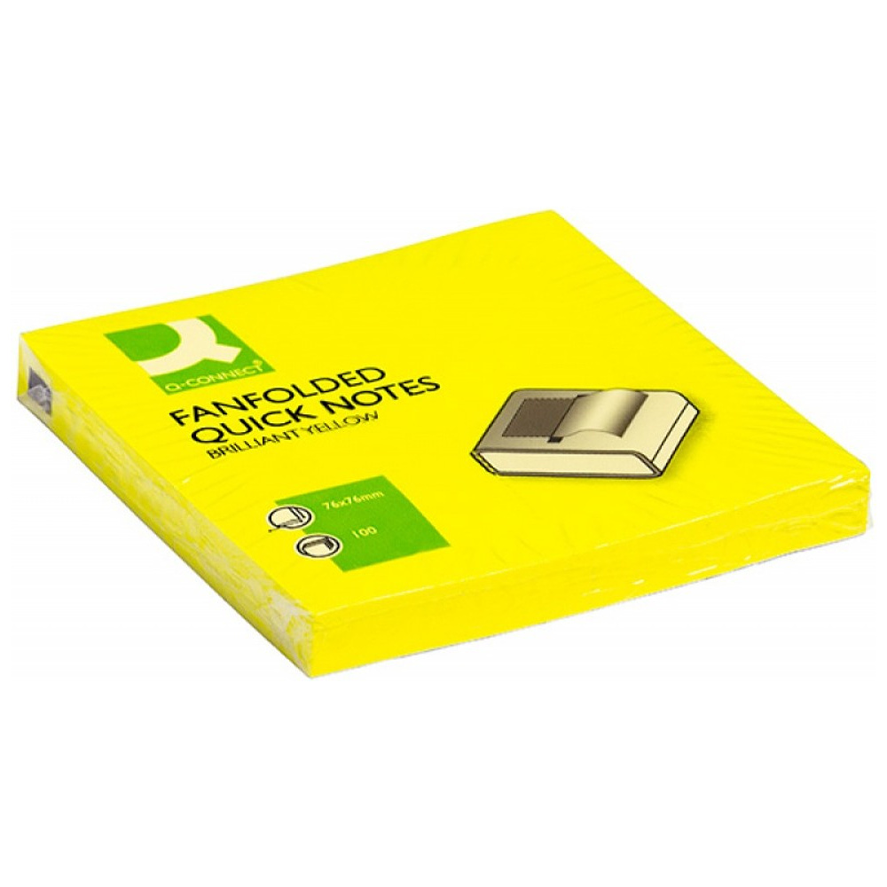 Бумага для заметок "Q-Connect Brilliant Z-Notes", 76x76 мм, 100 листов, желтый неон