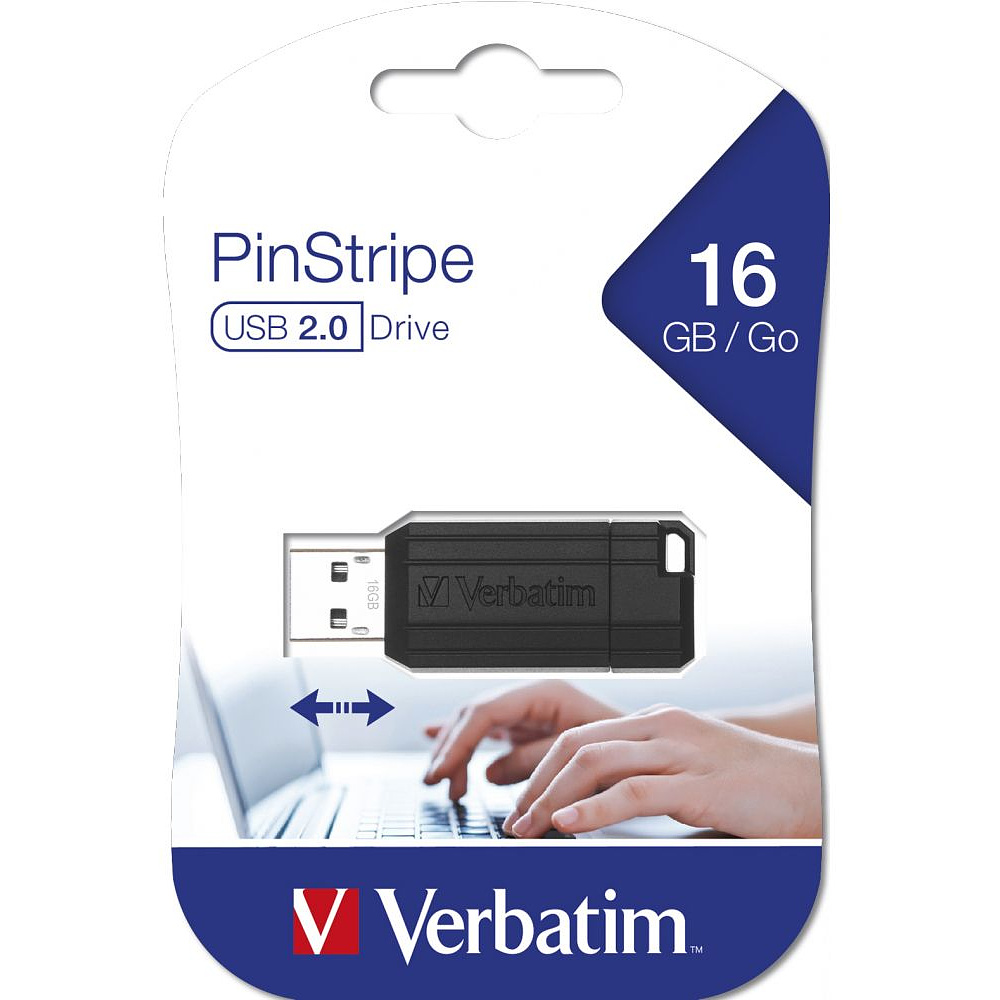 USB-накопитель Verbatim "Pin Stripe", 16 гб, usb 2.0, черный