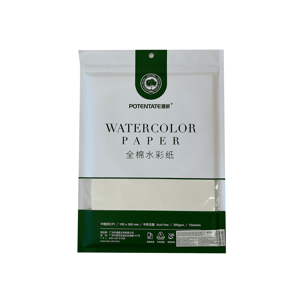 Бумага для акварели "Potentate", хлопок, холодный пресс, 19.5х27 см, 10 листов