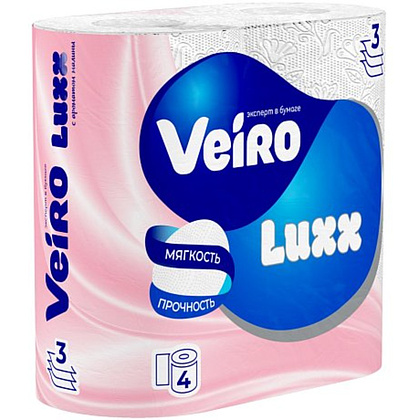 Бумага туалетная Veiro Luxx, 4 рулона, 3 слоя, белый - 3