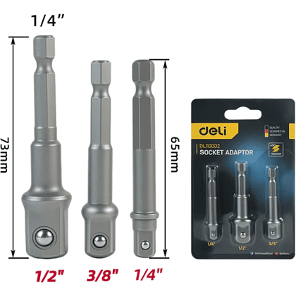 Набор адаптеров шестигранников Deli YS EDL110002, 1/4 на квадрат 1/4'', 3/8'', 1/2" - 2