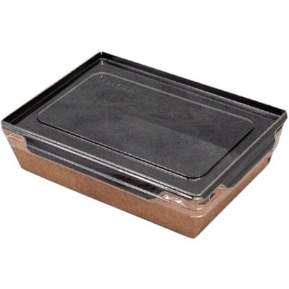 Контейнер бумажный для салата с крышкой, 500 мл, 300 шт/упак, крафт, черное дно - 2