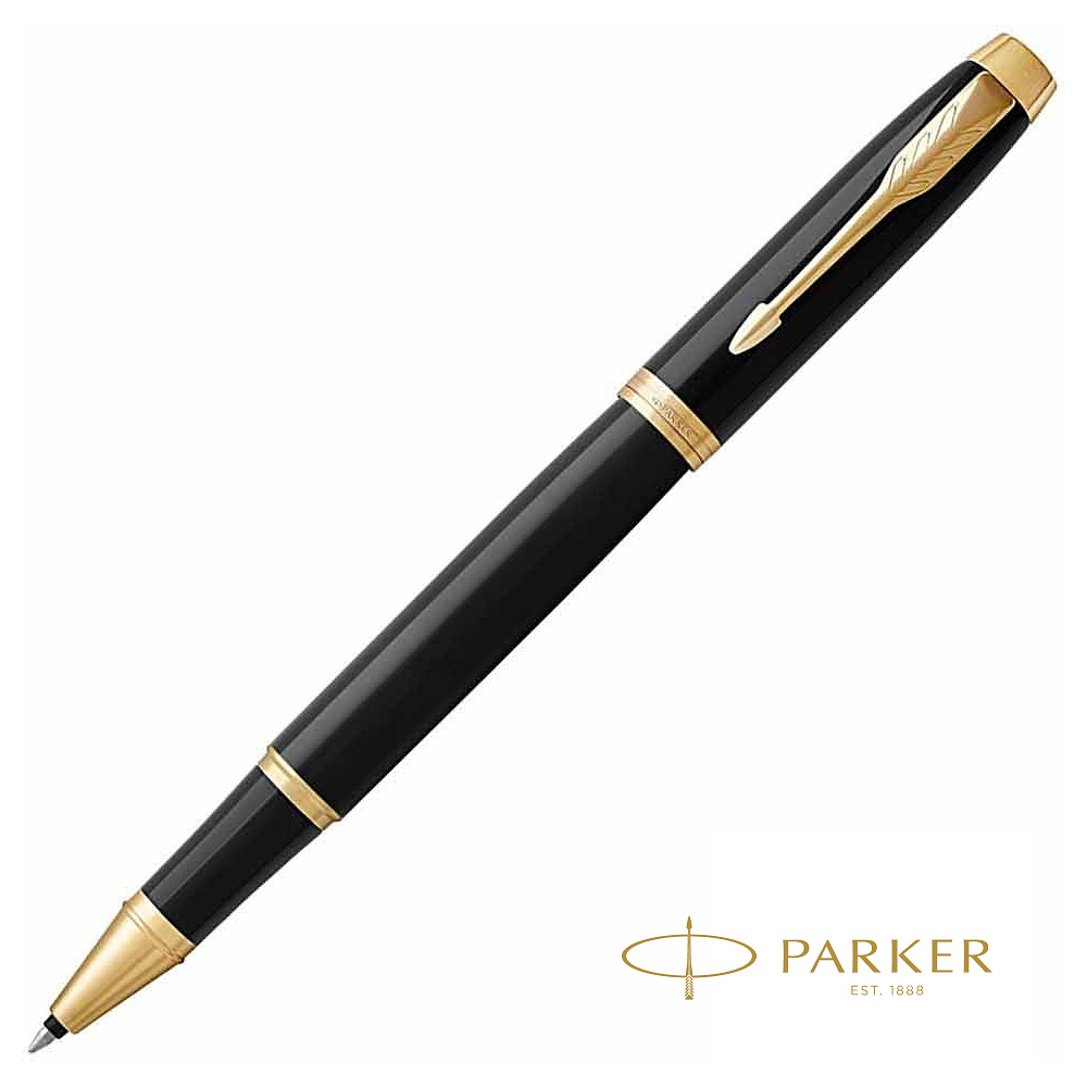 Ручка-роллер Parker "IM Black Lacquer GT", 0.5 мм, черный, золотистый, стерж. черный