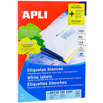 Самоклеящиеся этикетки универсальные "Apli", 52.2x29.7 мм, 100 листов, 40 шт, белый